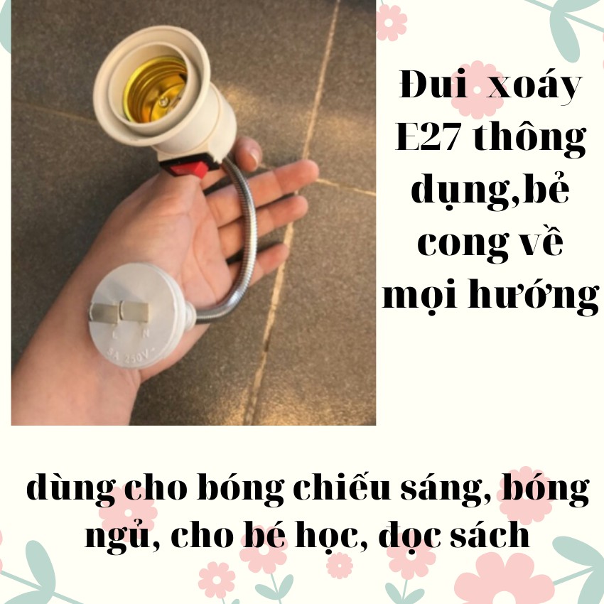 Đui Đèn Lò Xo Xoay 360 Độ Kèm Công Tắc