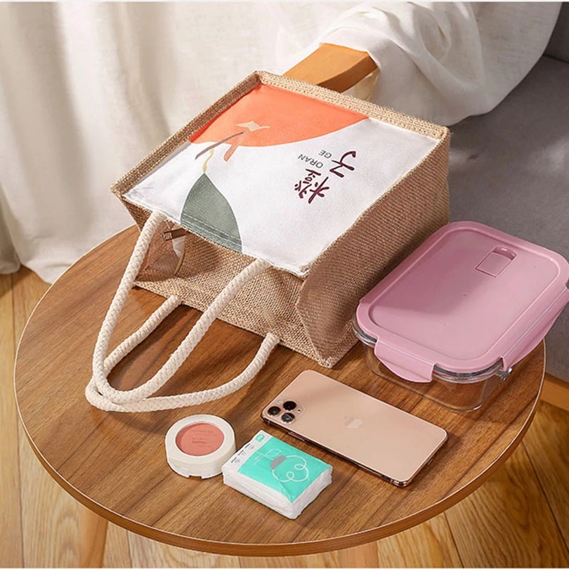 Túi đựng cơm trưa bằng vải canvas cách nhiệt phong cách Hàn Quốc thời trang cho nữ