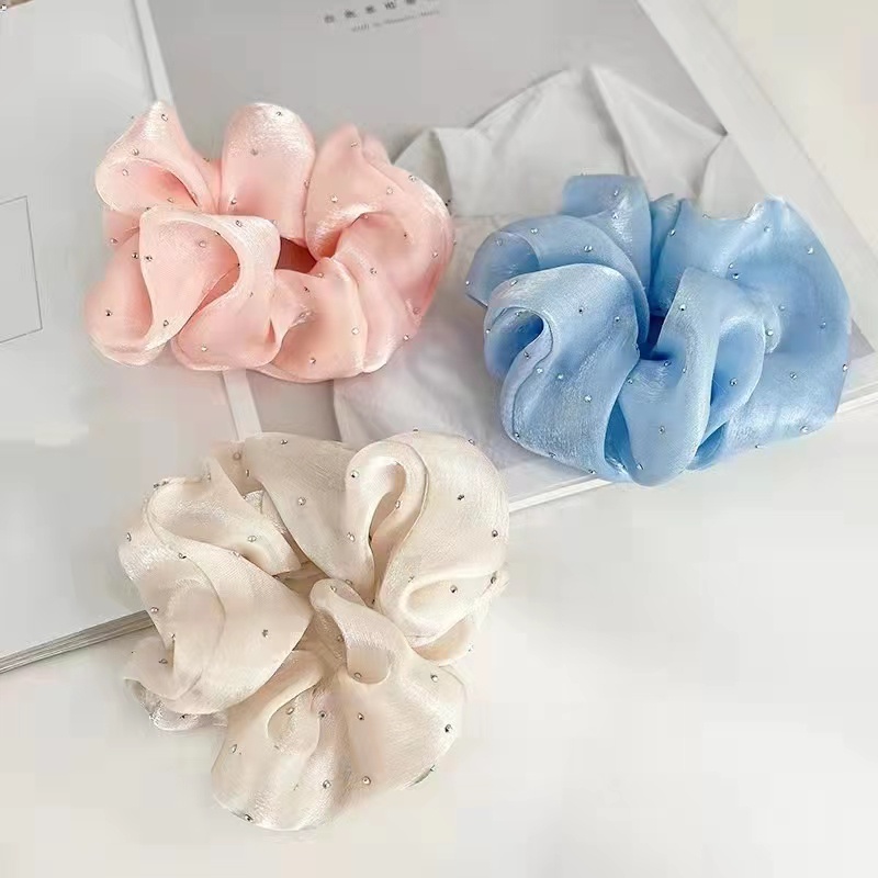 Dây Buộc Tóc Vải satin Cỡ Lớn Xếp Ly Kiểu Hàn Quốc