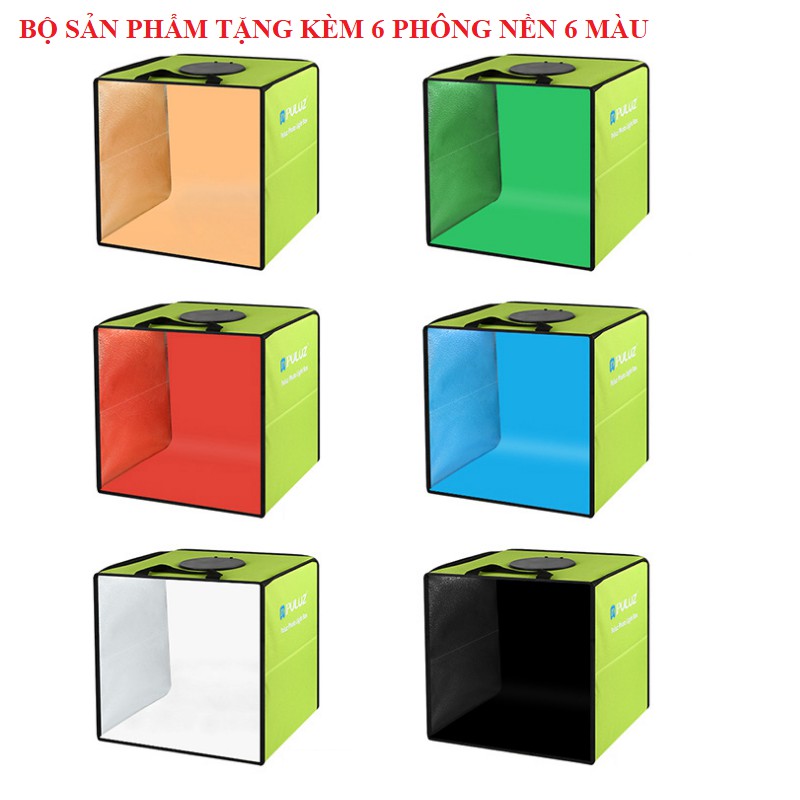 Box chụp sản phẩm 30cm 40cm có đèn led 10W điều chỉnh độ sáng hãng Puluz tặng kèm 6 phông nền