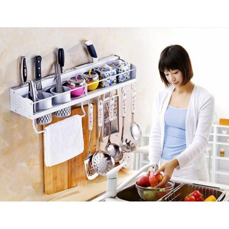 Kệ để đồ đa năng nhà bếp Kailang hợp kim nhôm đa năng tiên dụng có móc treo khăn