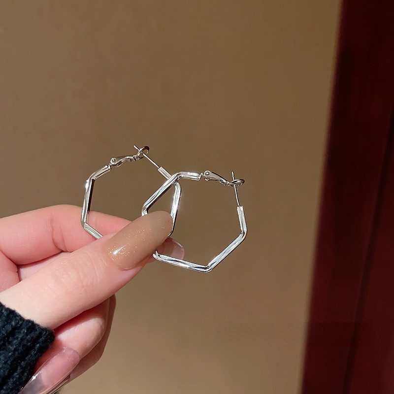 Bông Tai Mạ Bạc 925 Kiểu Hình Học Đơn Giản Phong Cách retro