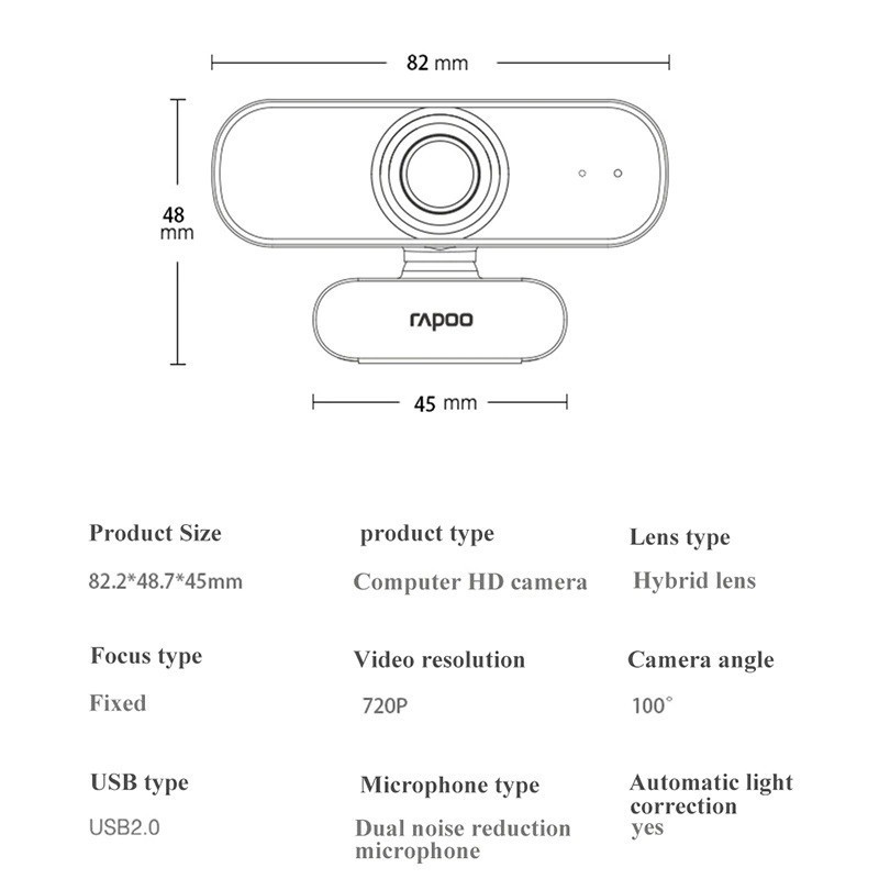 [Mã 77ELSALE hoàn 7% đơn 300K] Webcam Rapoo C200 HD 720P - Hàng Chính Hãng