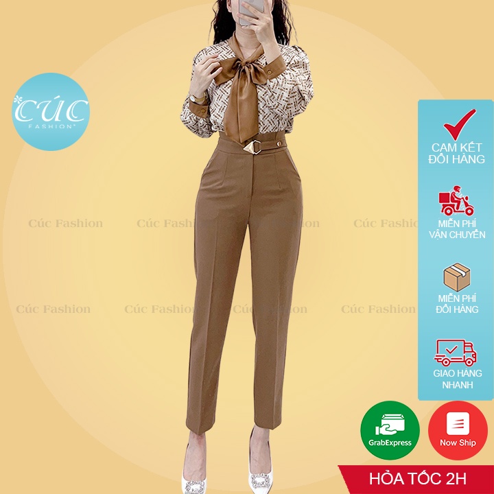 Áo sơ mi nữ Cúc Fashion sơmi kiểu dài tay vải họa tiết cao cấp thời trang công sở đi du lịch lụa cổ buộc nơ đẹp A1005