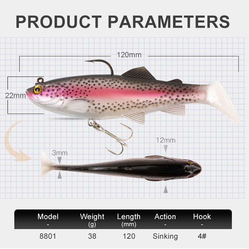 Mồi câu cá giả KINGDOM mềm 120mm 38g