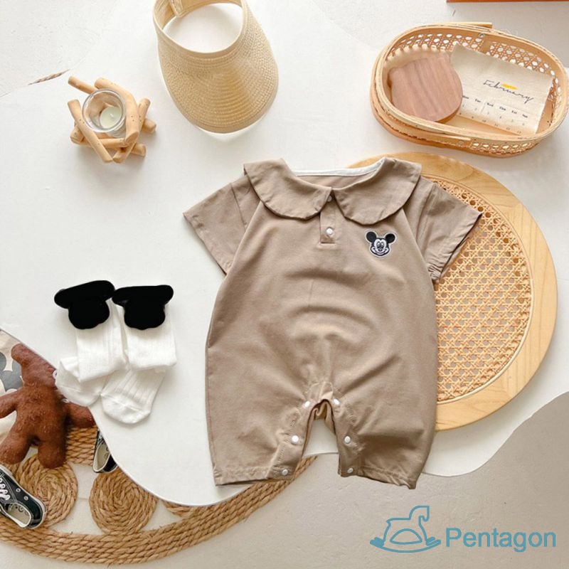 Bộ Áo Liền Quần Ngắn Tay Cổ Thủy Thủ Thêu Họa Tiết Hoạt Hình Cho Bé Trai Và Bé Gái