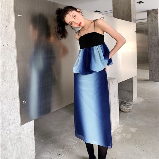 MUSHROOM LEE - Váy Suông Xanh Dương Lưng Cao Gradient