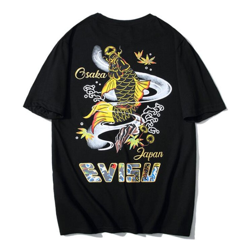 Áo Thun Tay Ngắn Bằng Cotton Thoải Mái In Chữ Evisu Cho Nam