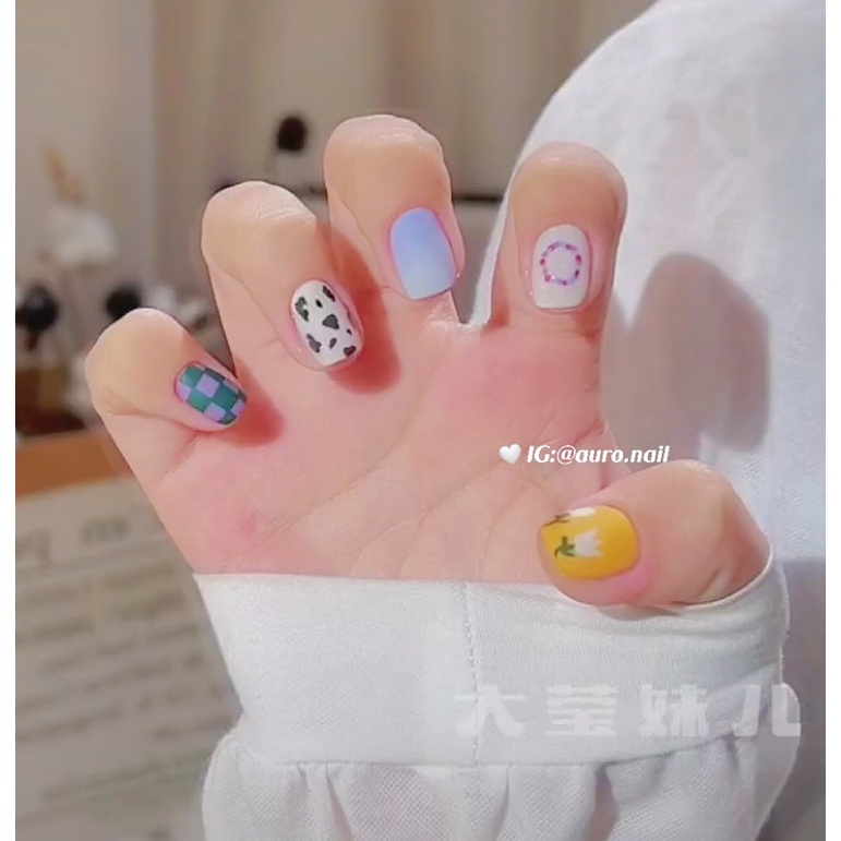 Nailbox 24 móng hoạ tiết cute form ngắn tiện lợi dễ dùng