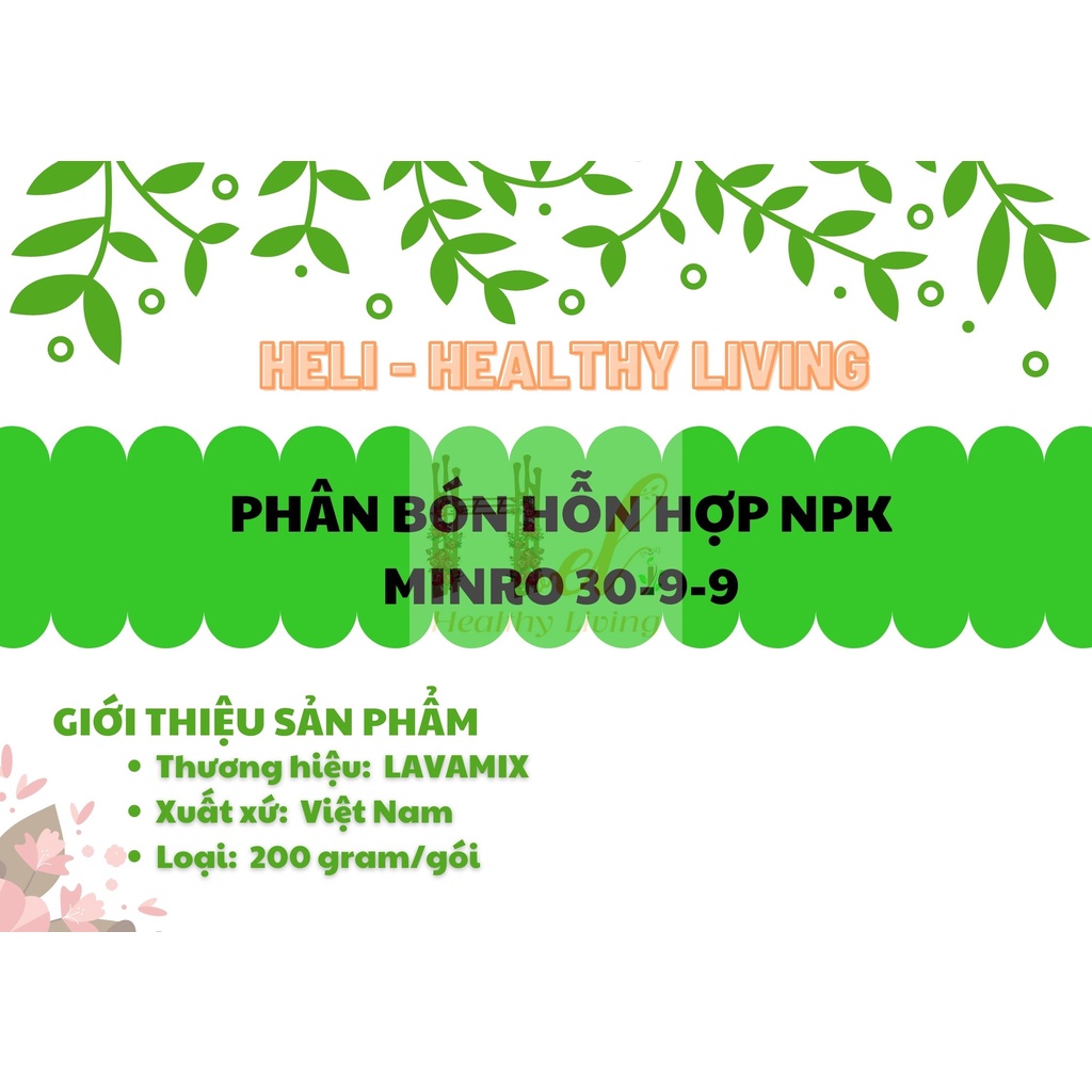 PHÂN BÓN HỖN HỢP NPK MINRO 30-9-9 LOẠI 200gr Trồng Rau Sạch Bằng Đất Sạch, Xơ Dừa