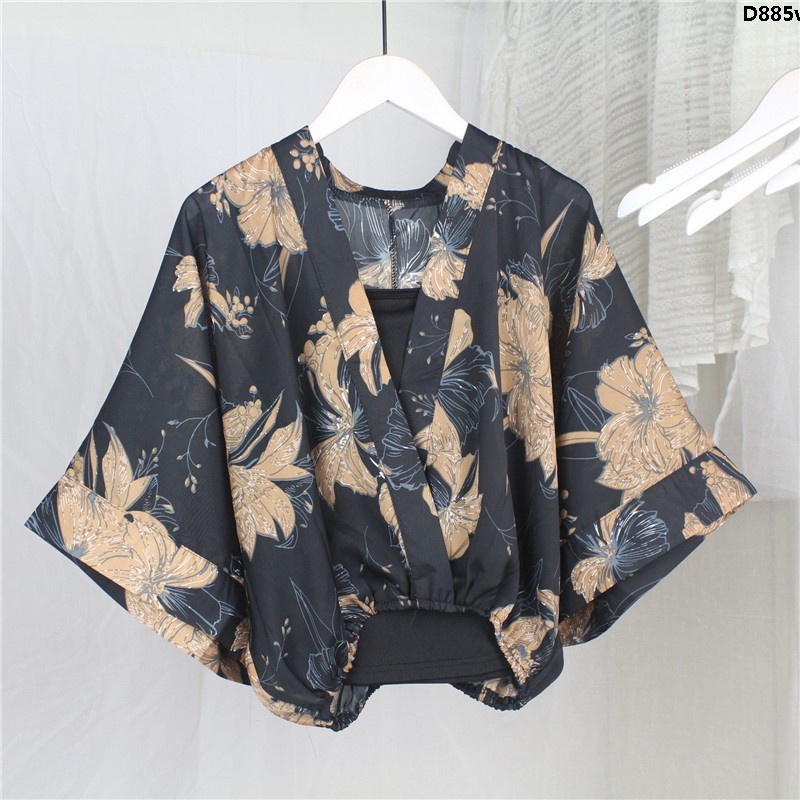 Áo Croptop Dáng Rộng Tay Cánh Dơi Chống Nắng Phong Cách Thời Trang Harajuku Nhật Bản