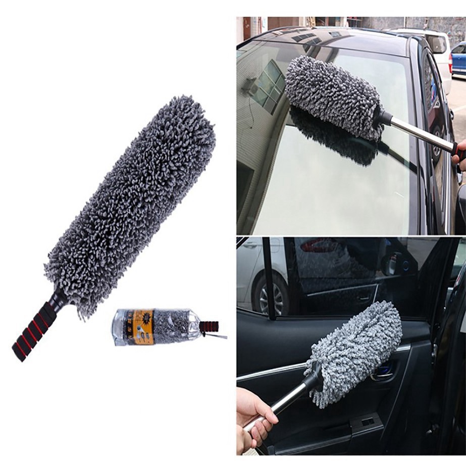 Chổi lau xe ô tô - chổi rửa xe ô tô xe hơi bằng sợi dầu màu xám cán kim loại điều chỉnh độ dài xoay 360 độ