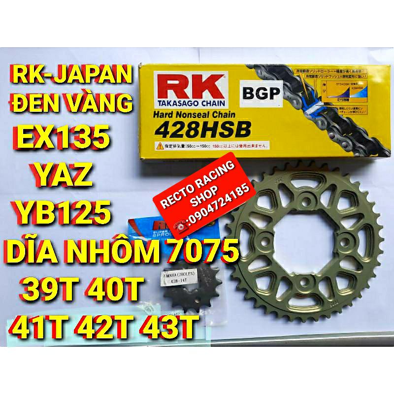 NHÔNG SÊN DĨA EXCITER 135/YAZ/YB 125 SÊN RK ĐEN VÀNG RK JAPAN DĨA NHÔM 39T 40T 41T 42T 43T