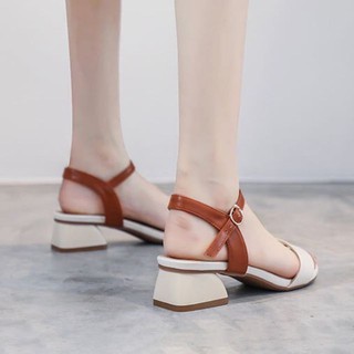 Giày sandal gót vuông 3 phân - màu trắng HA