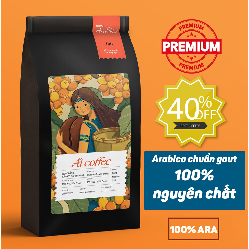 Cà Phê Nguyên Chất Rang Xay Gu Việt 100% Arabica - [Ái Coffee] - Gói 500gr Cà Phê Cao Cấp Thơm Lừng, Dịu Nhẹ