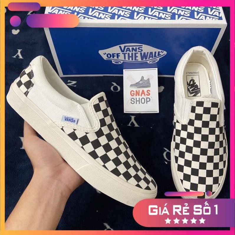 [Chuẩn 11 - hộp xanh] Giày thể thao lười slip on caro vault đen trắng nam nữ không dây
