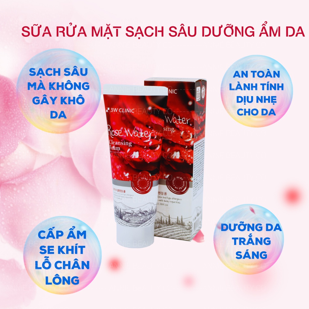 Sữa Rửa Mặt Hoa Hồng 3W Clinic Rose Water Cleansing Foam 100ml