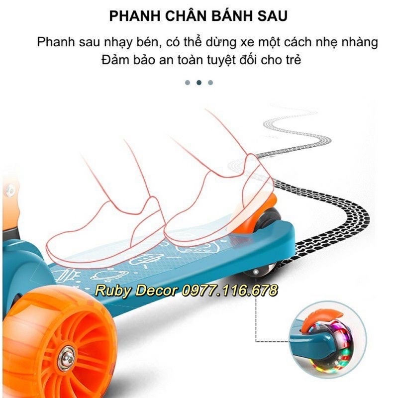 Xe Scooter, Chòi chân, Xe trượt cho bé bánh có đèn có nhạc 3 in 1 chịu lực 90KG