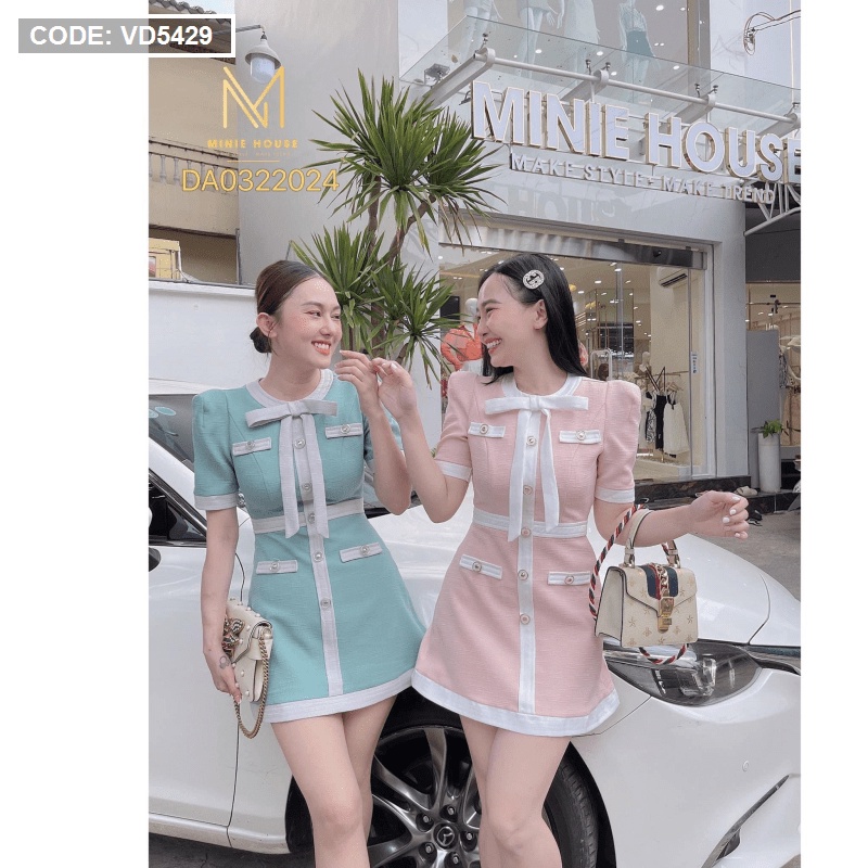 Đầm dự tiệc phối cổ nơ 3 màu Trắng , Xanh, Hồng | BigBuy360 - bigbuy360.vn