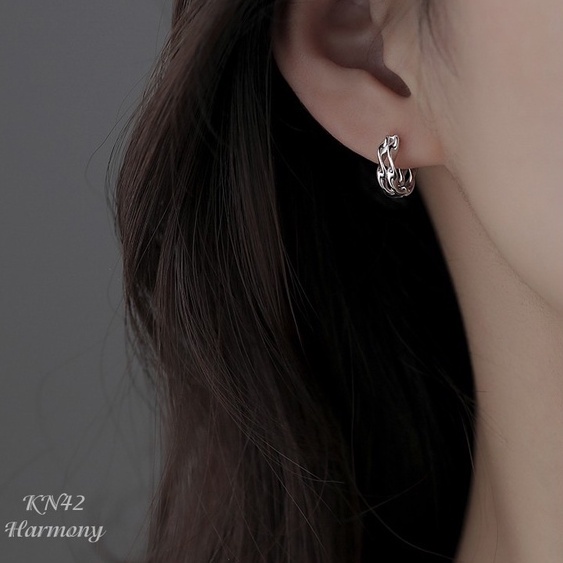 Khuyên tai tròn nam nữ bạc sóng xoắn Ali cá tính (1 chiếc)| HARMONY ACCESSORIES KN42