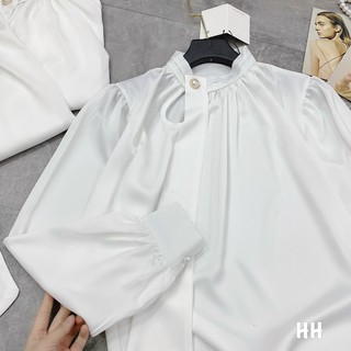 Áo Sơ Mi Lụa Trắng Phối Nơ Dài