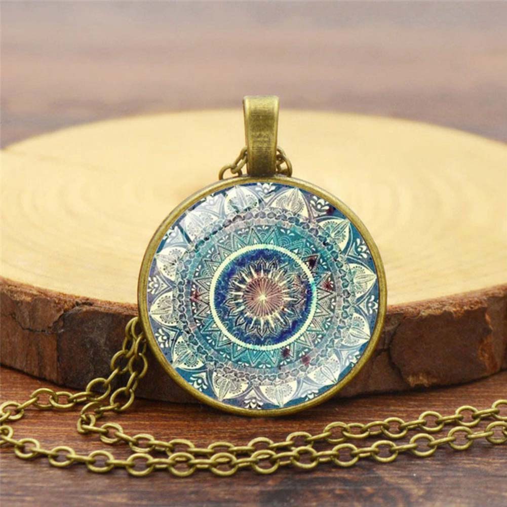 Vòng cổ Cabochon mặt thủy tinh màu xanh dương phong cách cổ điển