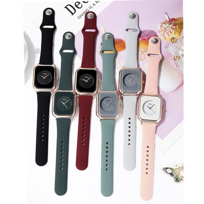 Đồng Hồ Nữ GEDI Dây Silicone Mặt Hình Chữ Nhật Mẫu Siêu Hot 2021 - Tặng Kèm Hộp Và Pin Dự Phòng