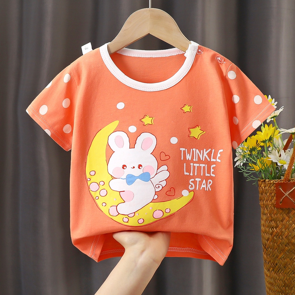 Áo Thun Tay Ngắn Vải Cotton Thiết Kế Dễ Thương Cho Bé Gái Từ 0-7 Tuổi