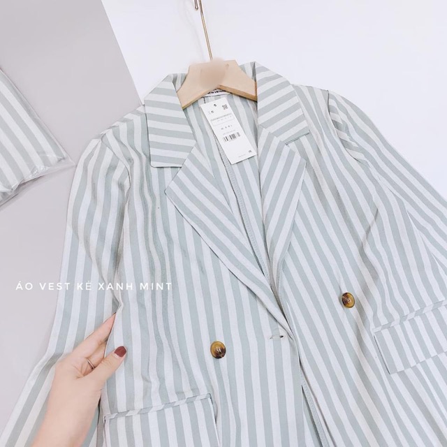 [HÀNG MỚI VỀ] Áo blazers nữ, kẻ sọc xanh, kiểu đẹp, phong cách thanh lịch, giao hàng nhanh, freeship