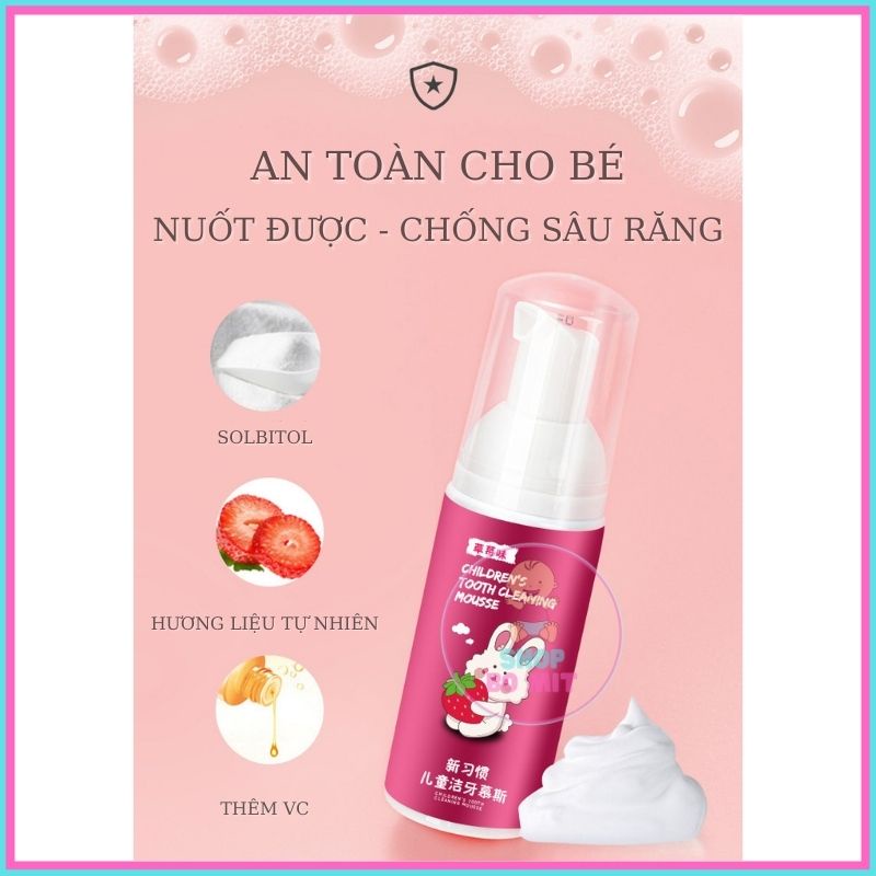 Kem đánh răng cho bé trẻ em nuốt được 1-2-3-12 tuổi dạng bọt SHOPBOMIT KDR01