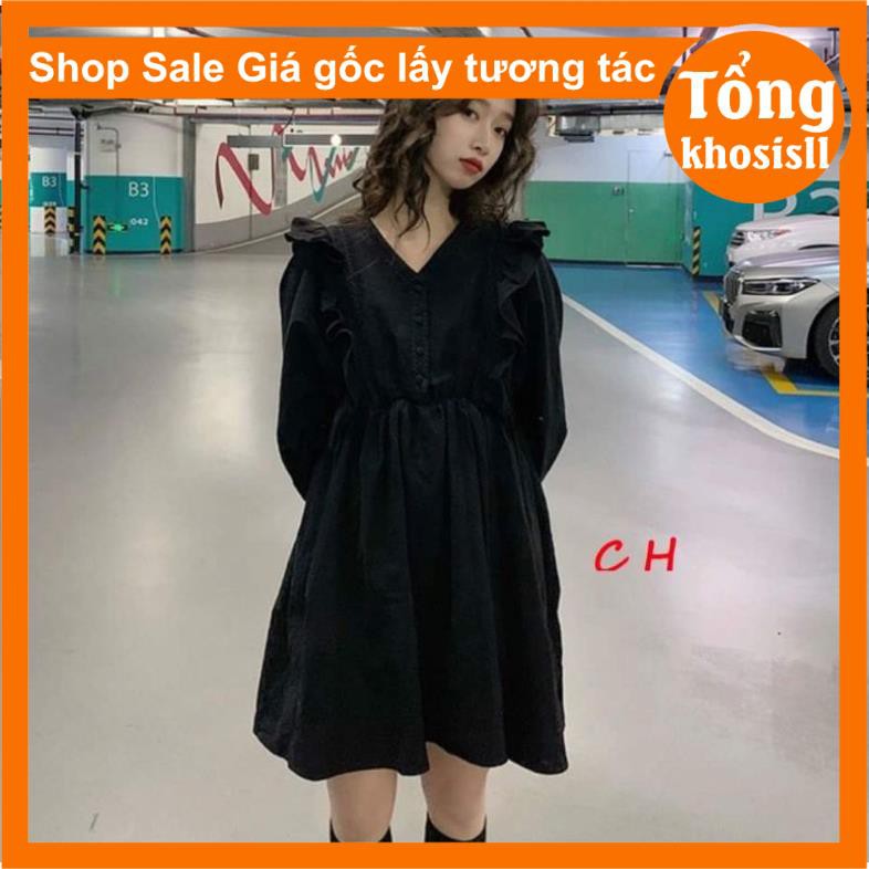Váy nữ Babydoll cánh dơi bèo ,kiểu dáng hàn quốc,2 màu đen,trắng vintage có kèm lót trong freesize có hai màu đen trắng