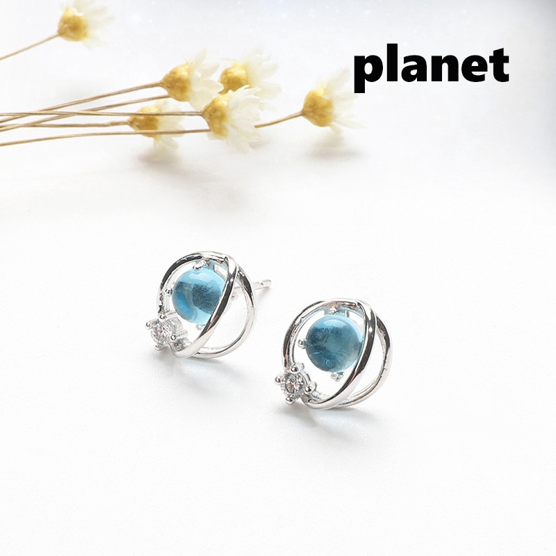 Khuyên Tai Nữ Họa Tiết Hành Tinh Đính Đá Sapphire Xanh