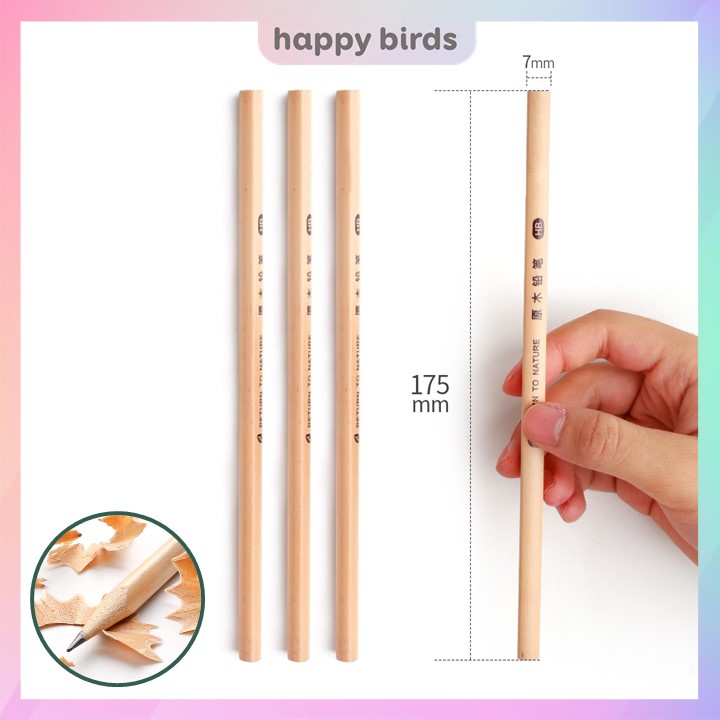 Bút chì HB gỗ ghi chép vẽ chân dung thân gỗ trơn thô thân thiện với môi trường - The Happy Birds