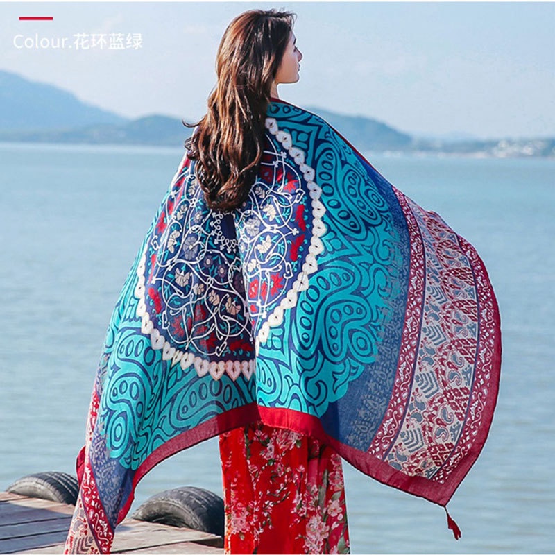 KHĂN CHOÀNG ĐI BIỂN HỌA TIẾT BOHO VINTAGE -BH6-hot trend 2022 cao cấp 80x180 cm ThyThy