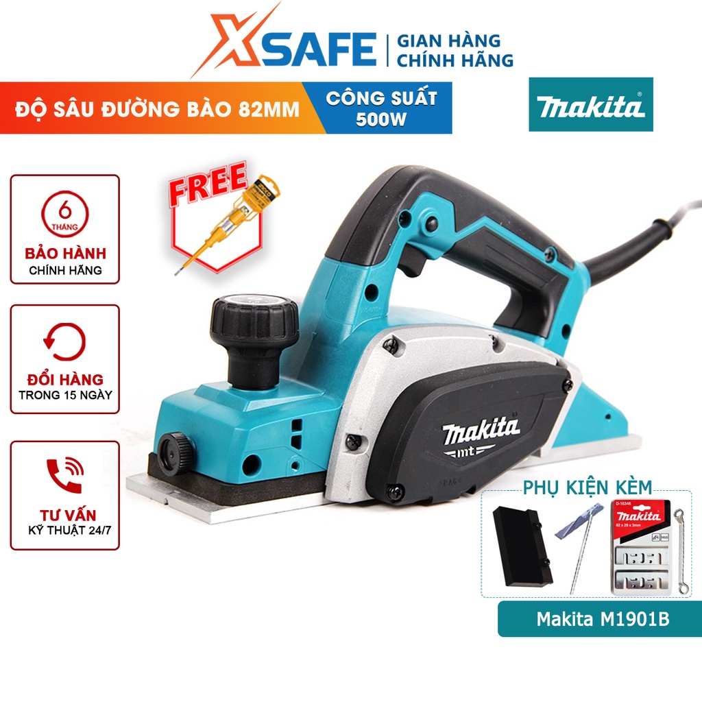 Máy bào gỗ cầm tay MAKITA M1901B 500W bề rộng đường bào 82mm, tốc độ không tải 16000, độ sâu 2mm - chính hãng - xsafe