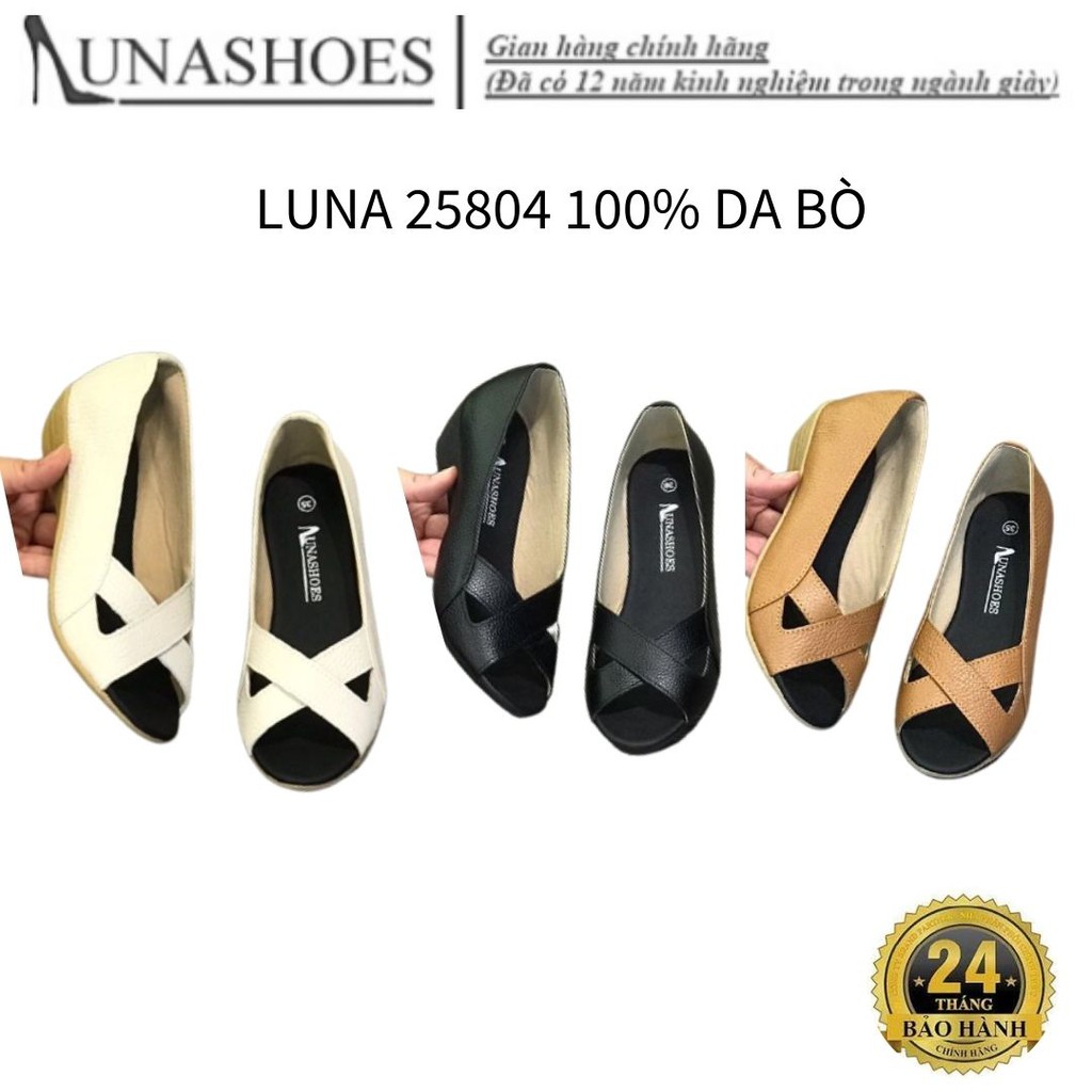 Giày đế xuồng nữ búp bê 3p Lunashoes (25804) hở mũi da thật cao cấp dễ đi kiểu Hàn quốc nhiều màu giầy cho mẹ trung niên