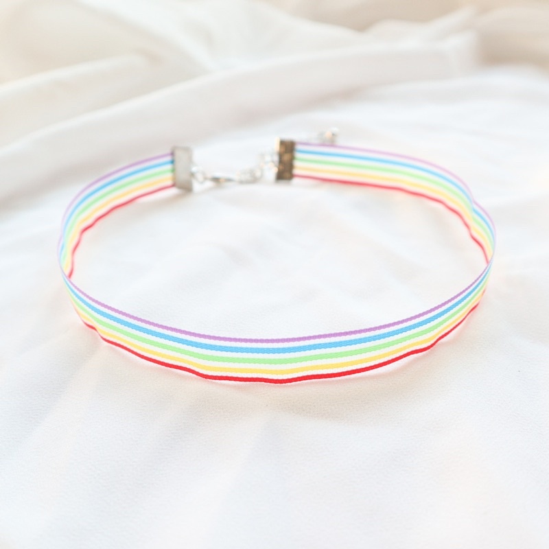 Vòng cổ hình chiếc lá - choker chiếc lá xanh và cầu vồng