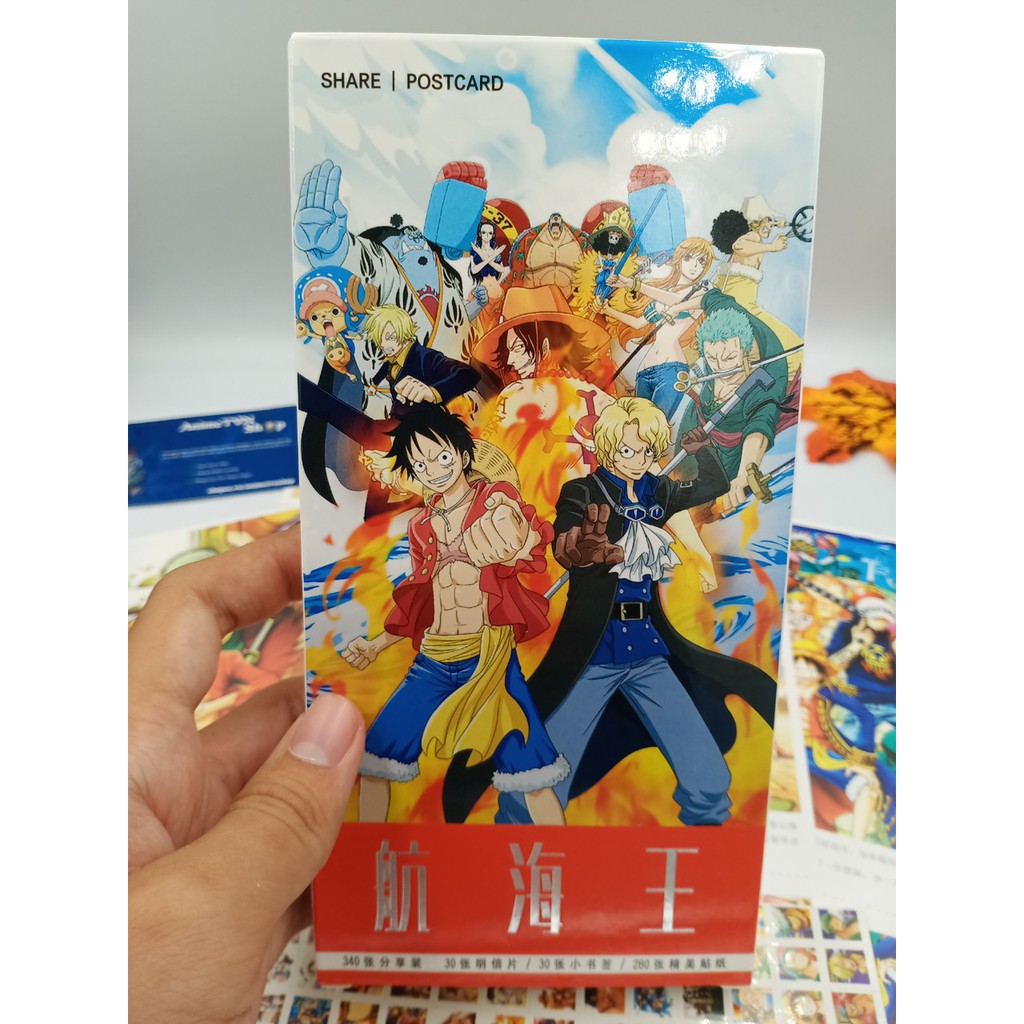 Hộp Postcard Bưu thiếp (Trọn bộ 340 Hình có Sticker) Anime/Manga One Piece ( Đảo Hải Tặc)