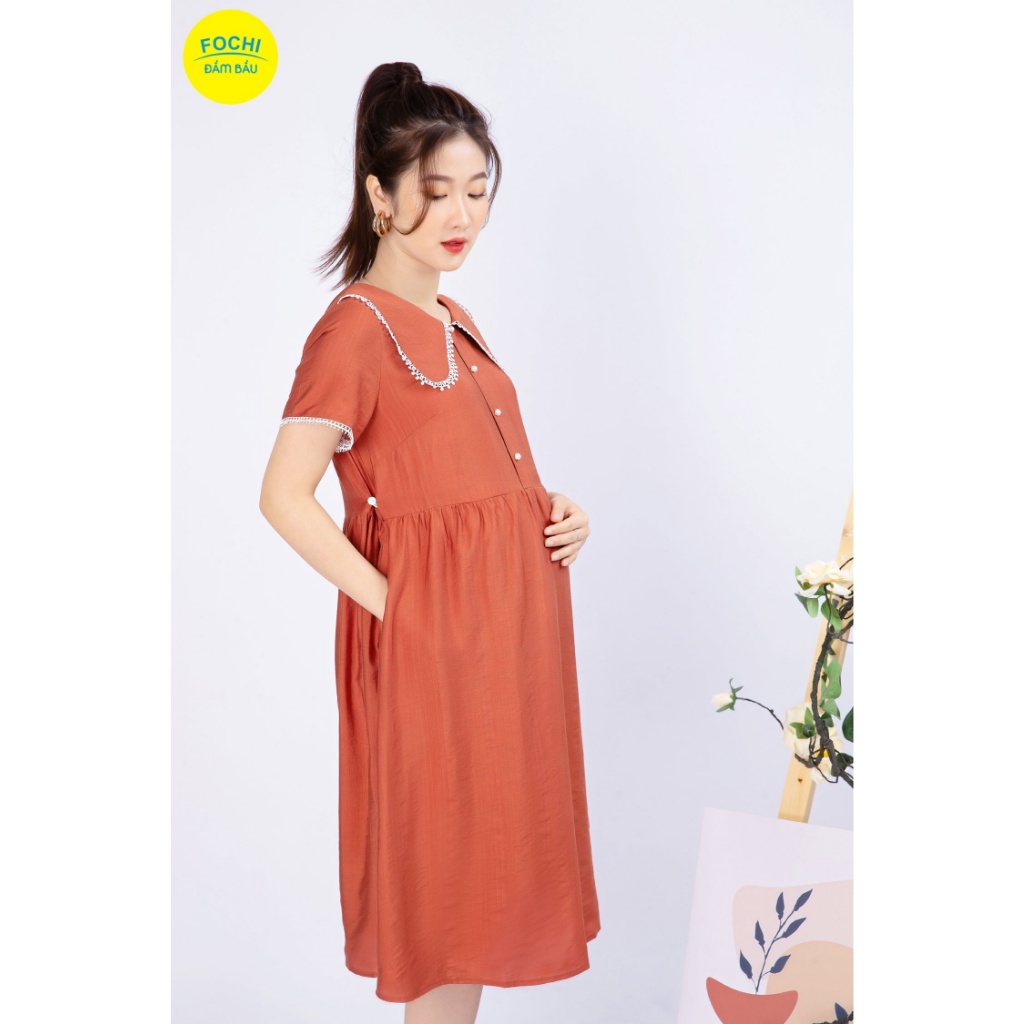 Váy Đầm Bầu Đẹp Bigsize FOCHI Chất Liệu Đũi Thái Cao Cấp Dáng Babydoll Suông Mềm Thoáng Mát, Không Bai Xù VB200 VB201