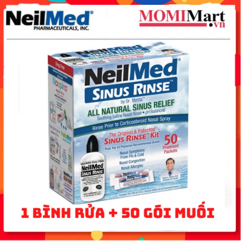 BỘ BÌNH RỬA MŨI + 50 gói MUỐI NEILMED 240ml Fullbox MỸ CHÍNH HÃNG