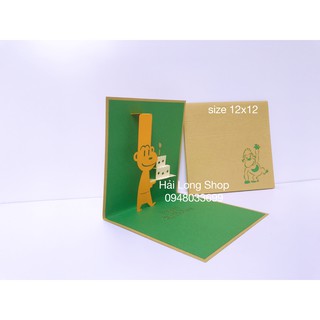 Con Khỉ  1 - Monkey - Birthday - Sinh Nhật - Thiệp 3D ( mở 90 độ )