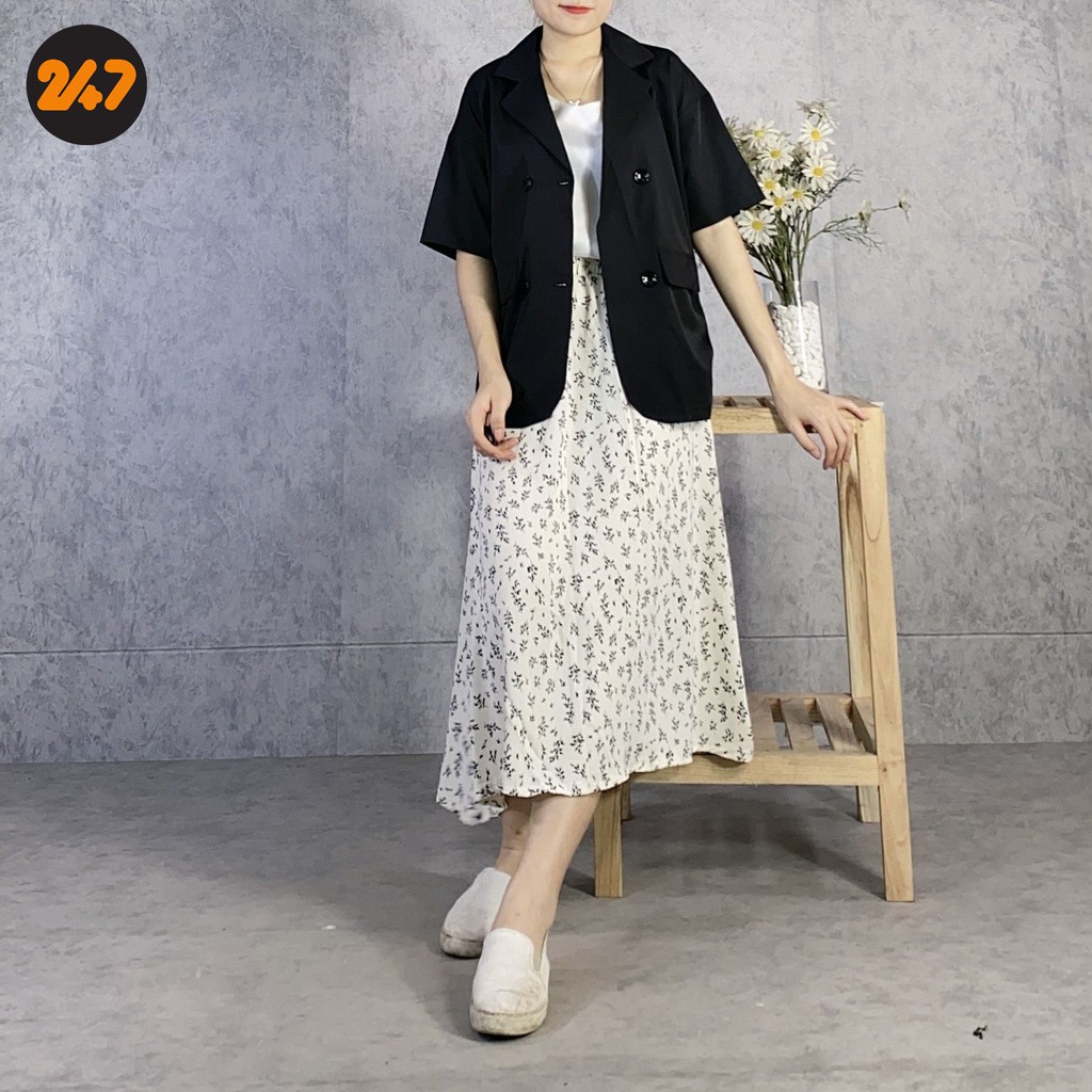 Áo Blazer khoác vest màu đen chất trượt hàn kèm video ảnh thật