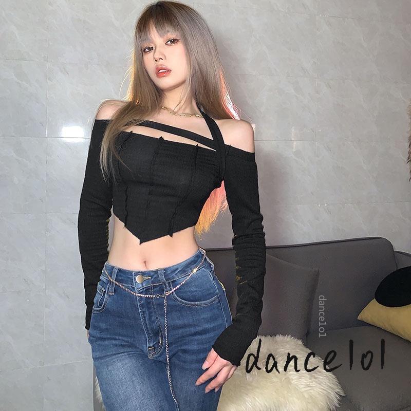 Áo croptop tay dài màu sắc đơn giản dành cho nữ