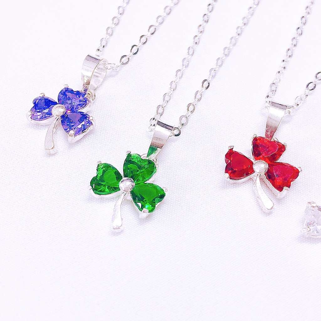 Dây chuyền nữ bạc thật mặt cỏ 3 lá đủ màu dây xích LINH MIU SILVER