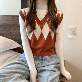 Áo len gile hoạ tiết kim cương Vintage thiết kế cổ tim chất len mềm mịn siêu đẹp  - AGL101