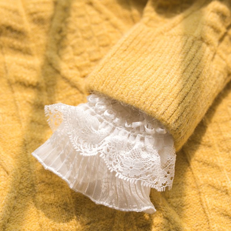 Ống Tay Áo Phồng Phối Ren Giả Nhiều Lớp Phong Cách Công Chúa Cổ Điển Cho Nữ