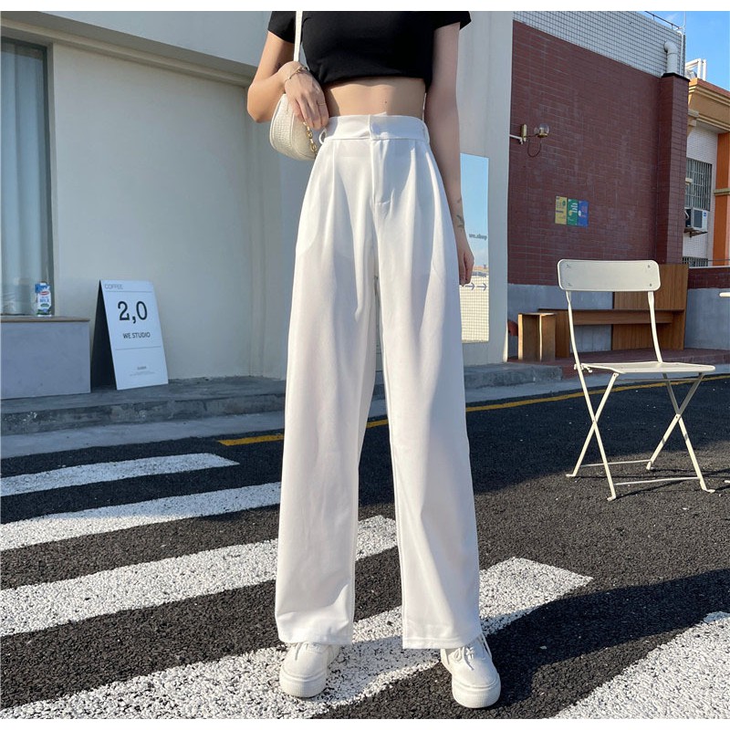 Quần Nữ Cạp Cao Ống Rộng Vải Suông Phong Cách Công Sở