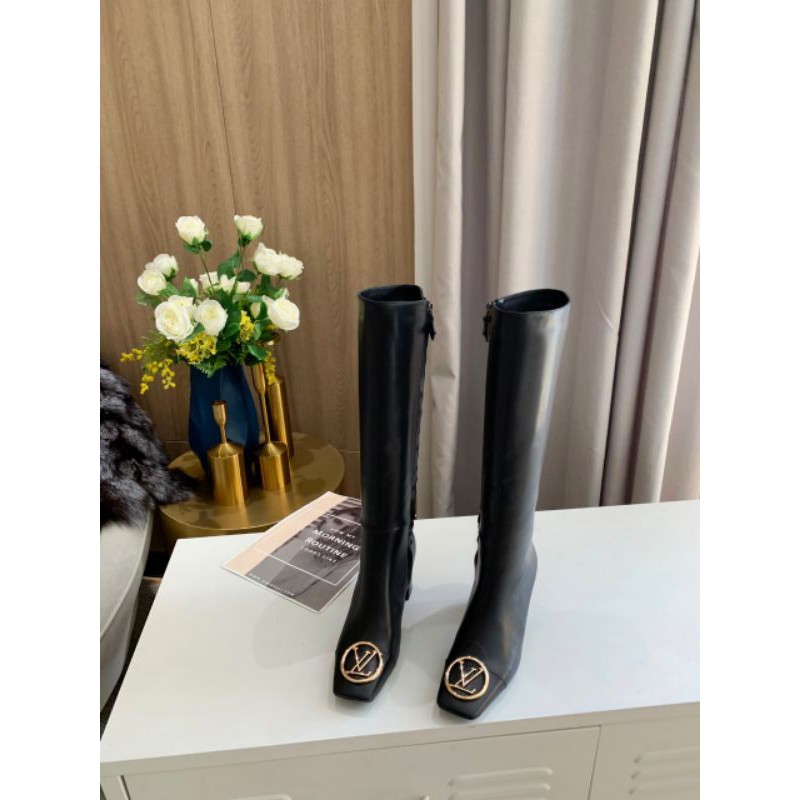 bốt cổ cao da thật gót 6cm LV