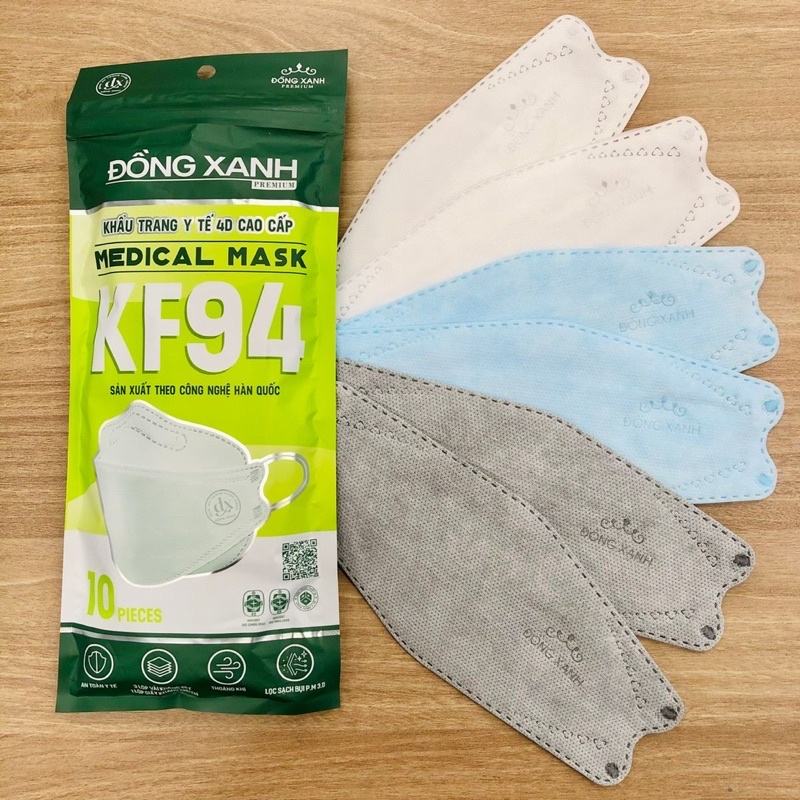 KHẨU TRANG KF94 ĐỒNG XANH PREMIUM (10 CÁI/TÚI) - 30 TÚI/THÙNG
