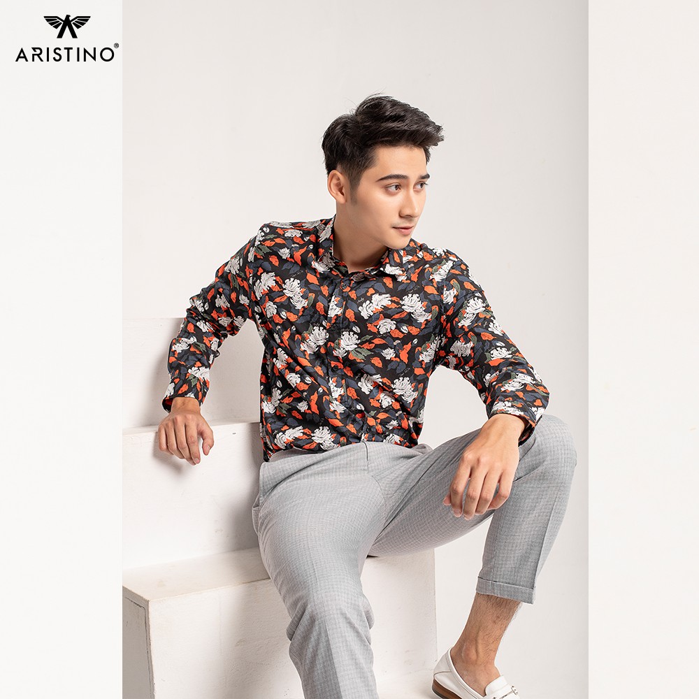 Áo sơ mi nam dài tay ARISTINO họa tiết hoa hồng thời thượng, chất cotton cao cấp thoáng mát, mềm mịn  - ALSM2009